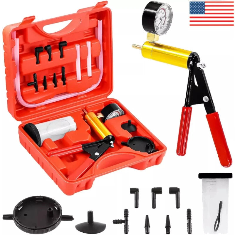 Hand Held Vacuum Pressure Pump Tester Set Brake Fluid Bleeder Bleeding Kit Box