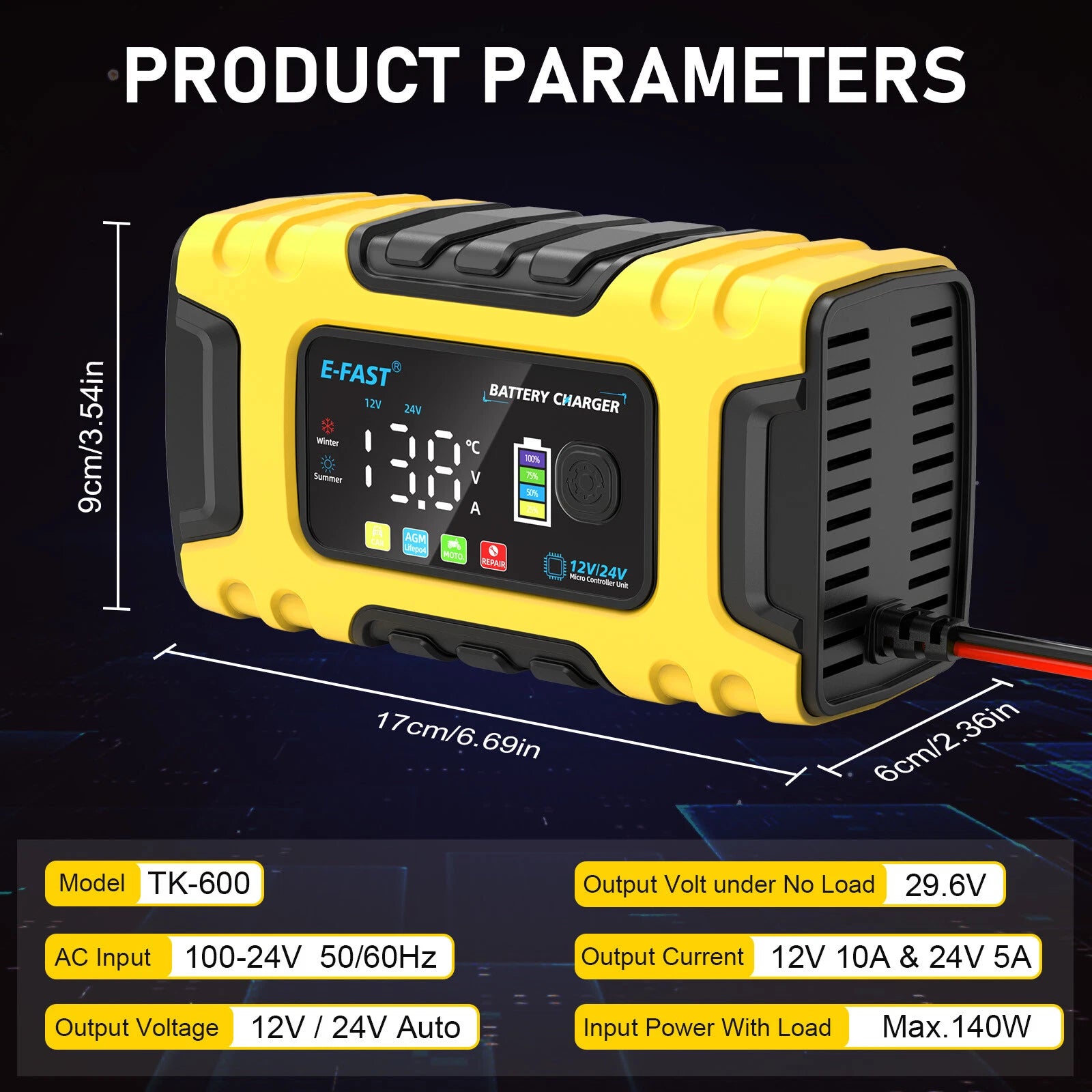 12V 24V 10A Smart Fast Car Battery Charger Lifepo4 Automatic Pulse Repair AGM US