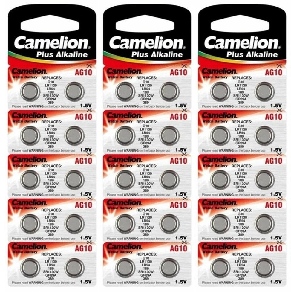 30 Pk Camelion AG10 LR1130 389 390 L1131 LR54 D389 Alkaline Button Cell Battery