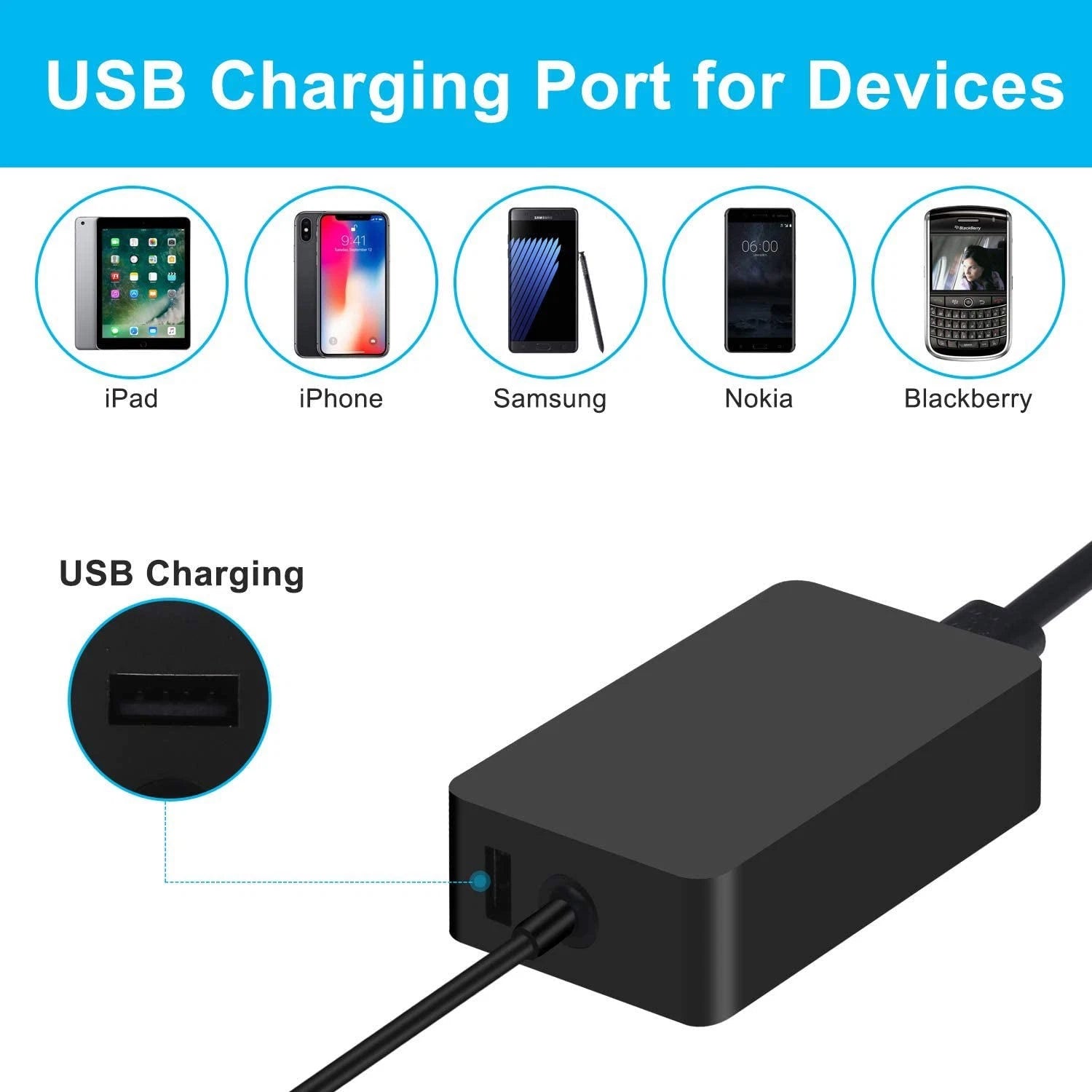 For Surface Pro 4 / 3 Power Adapter Charger 44W 15V 2.58A Model 1625 MS19 +Cord