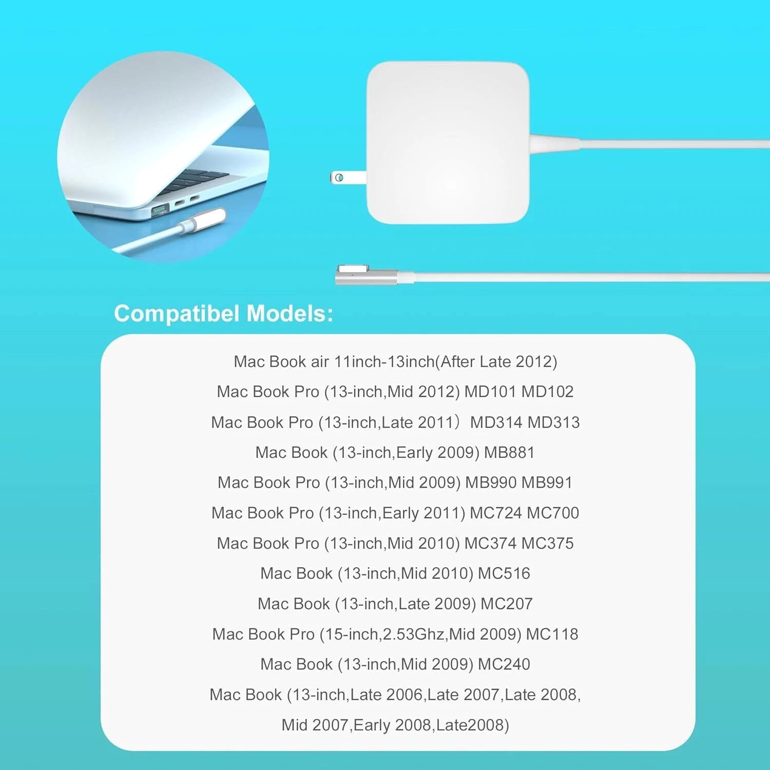 60W AC Adapter L-Tip Connector for MacBook Air 13'' Charger (Before Mid 2012)