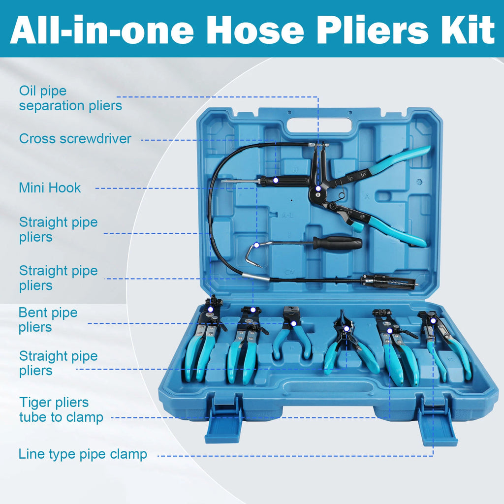 Pro 10PC Hose Clamp Clip Plier Set Swivel Jaw Flat Angled Band Automotive Tools