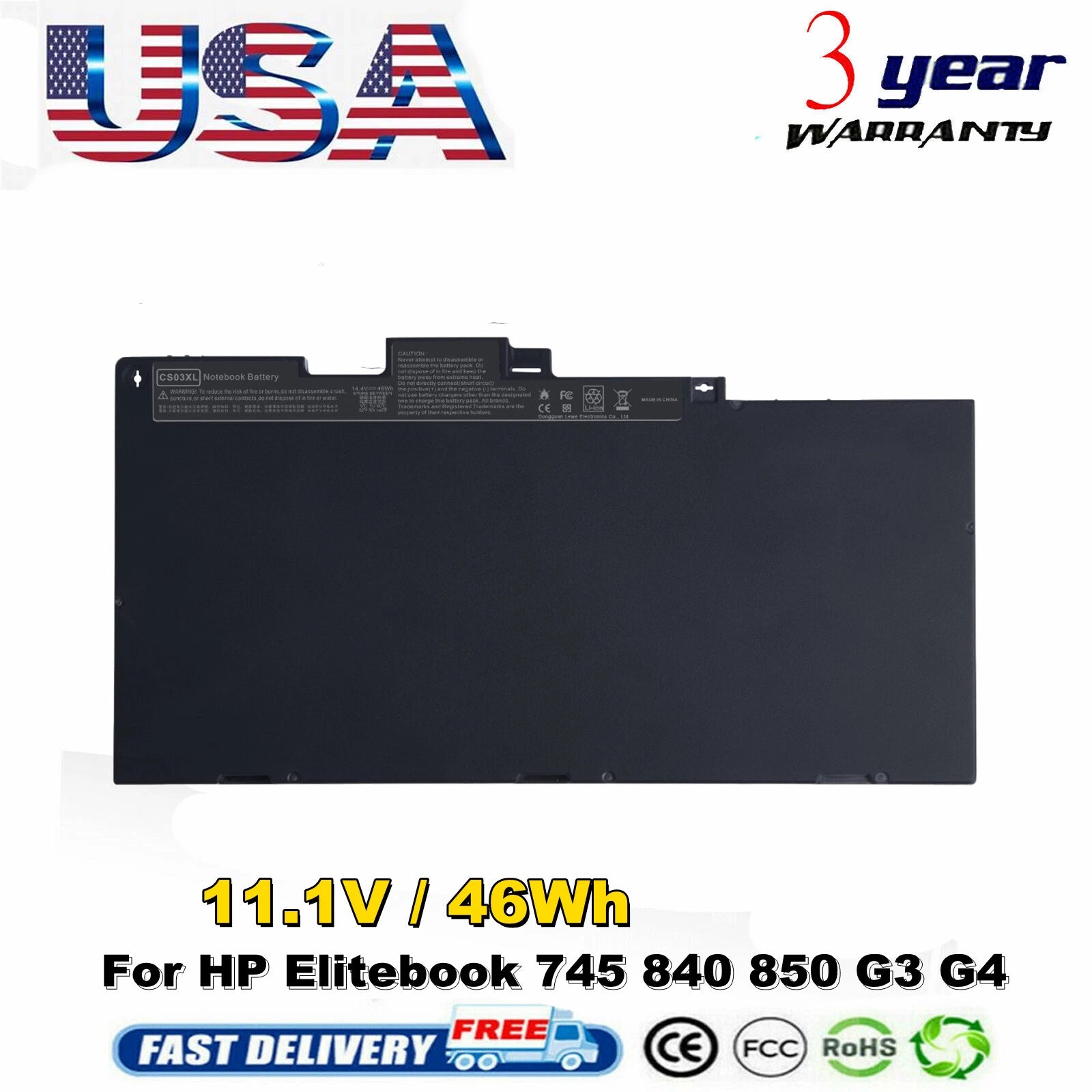 CS03XL Battery for HP Elitebook 745 755 840 850 G3 G4 854108-850 800513-001 46Wh