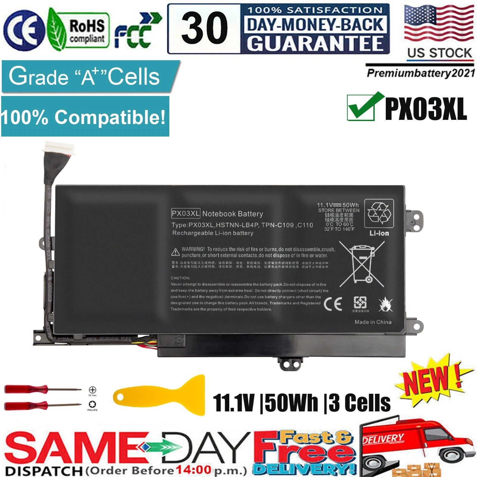 50Wh Battery PX03XL For HP Envy 14-K Touchsmart M6-k M6-k125dx k010dx 714762-1C1