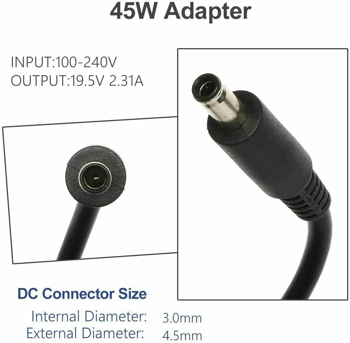 For Dell Inspiron 15 5566 P51F006 TTYFJ Laptop 45W Charger AC Adapter Power Cord