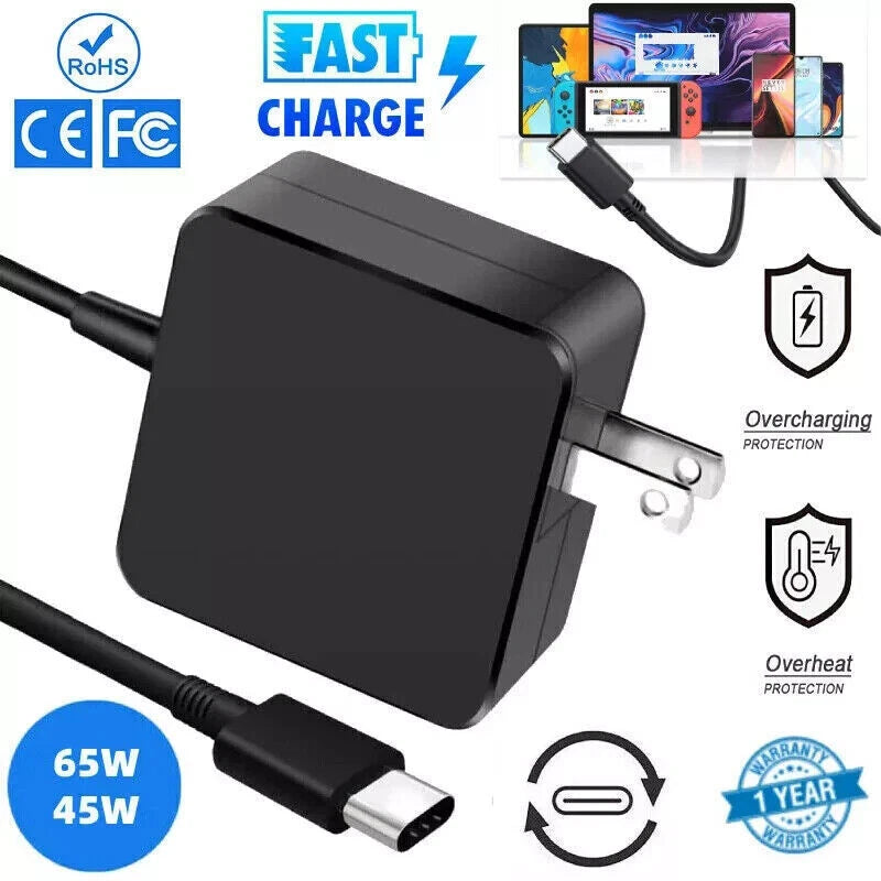 65W/45W USB-C Charger PD Power Adapter For Samsung Chromebook Pro 13.3" 15.6"