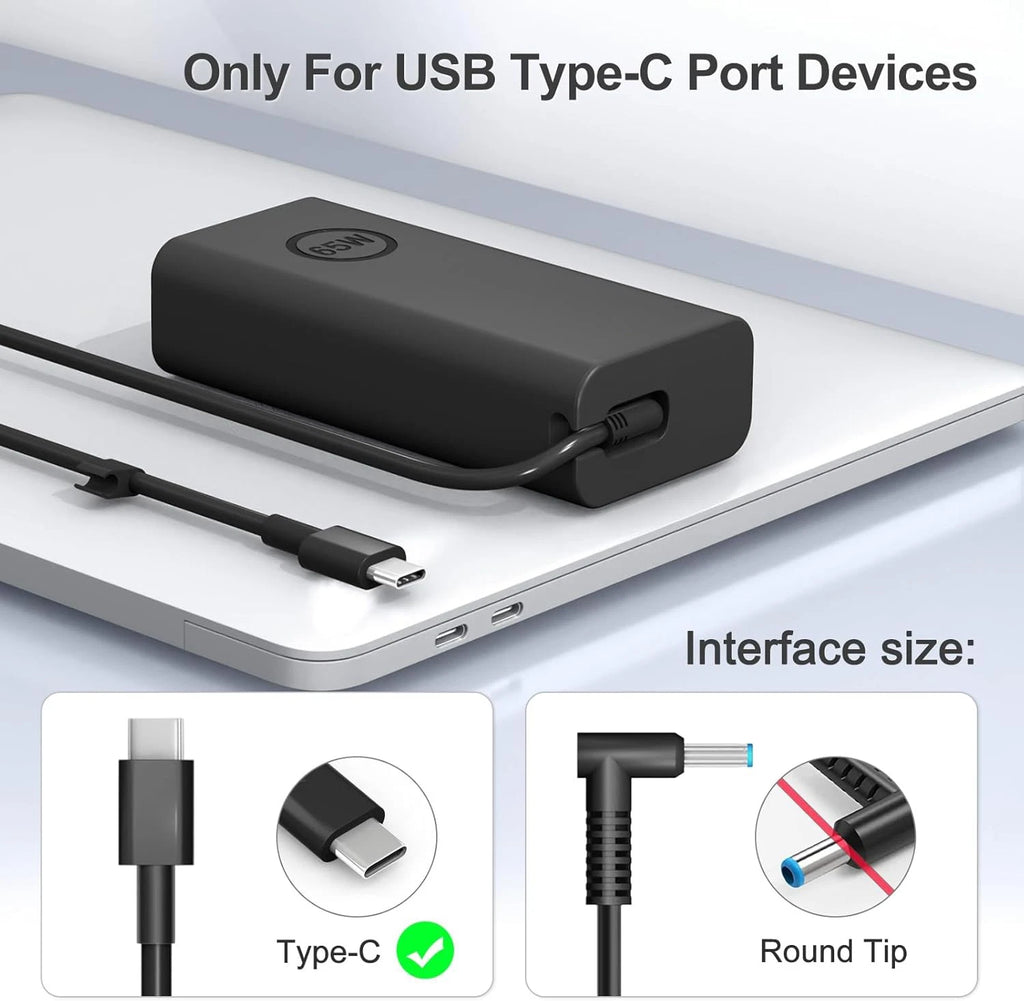 For Dell 65W USB-C Type C Laptop Charger AC Power Adapter HA65NM190 DA65NM190