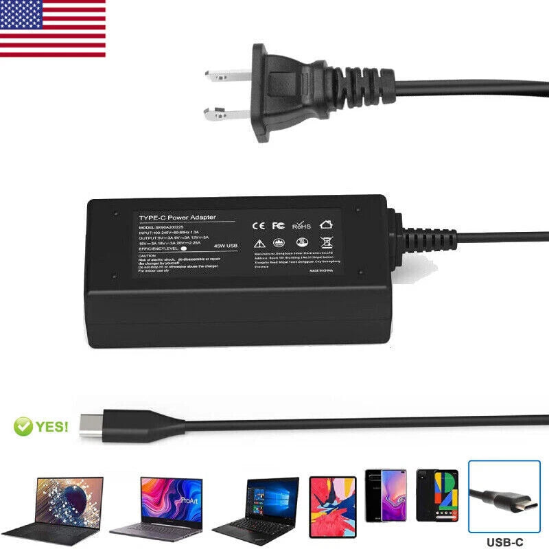 Charger 65W Power Source Adapter Type-USB-C For Dell Chromebook 2In1 XPS Laptop
