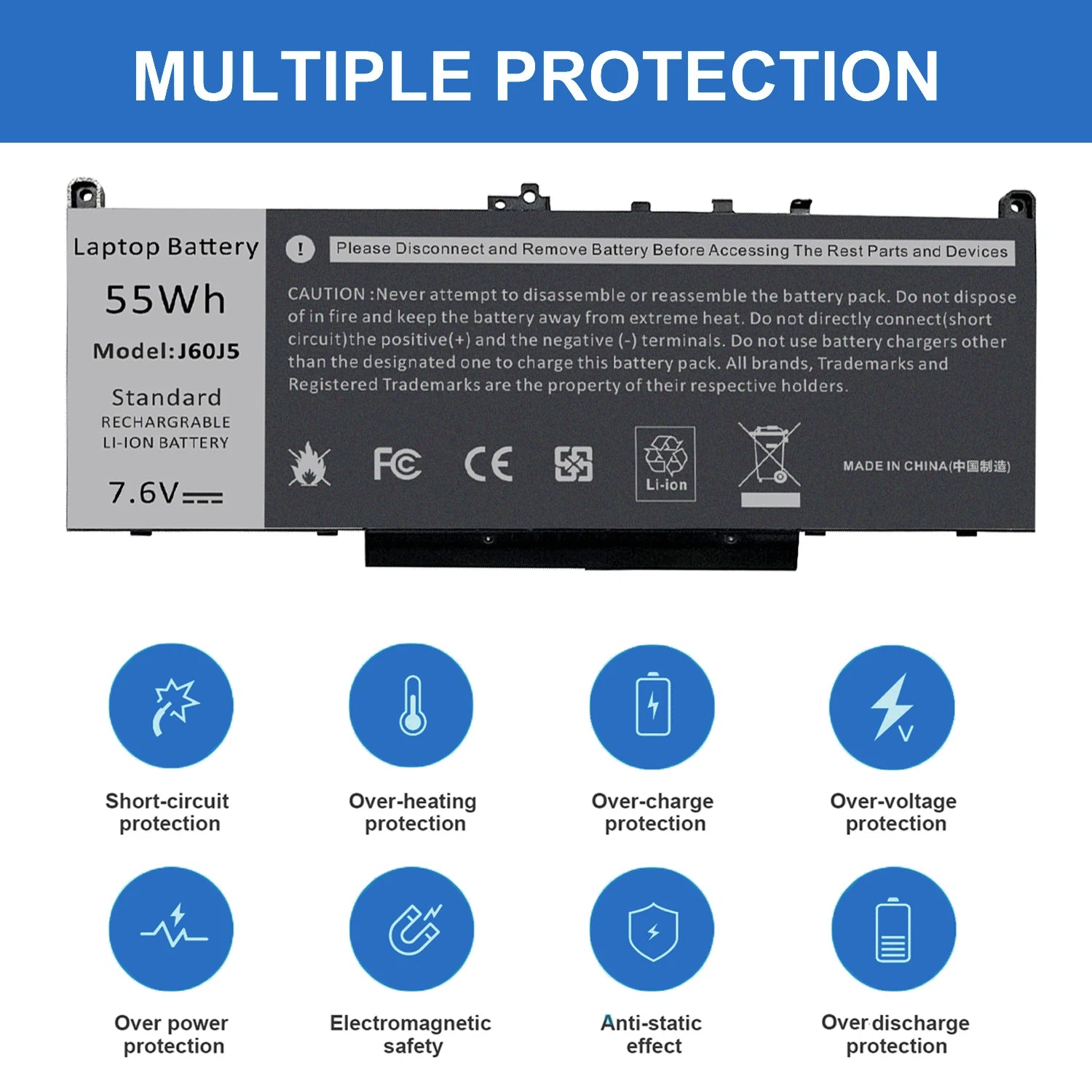 Replacement J60J5 Battery For Dell Latitude E7270 E7470 Series MC34Y 242WD 55Wh