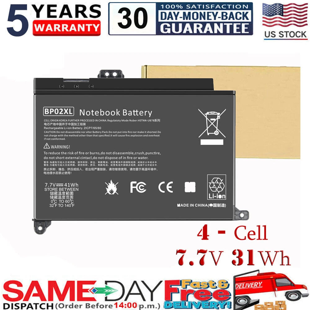 41Wh BP02XL Battery For HP Pavilion BP02041XL 849909-850 849569-541/Charger