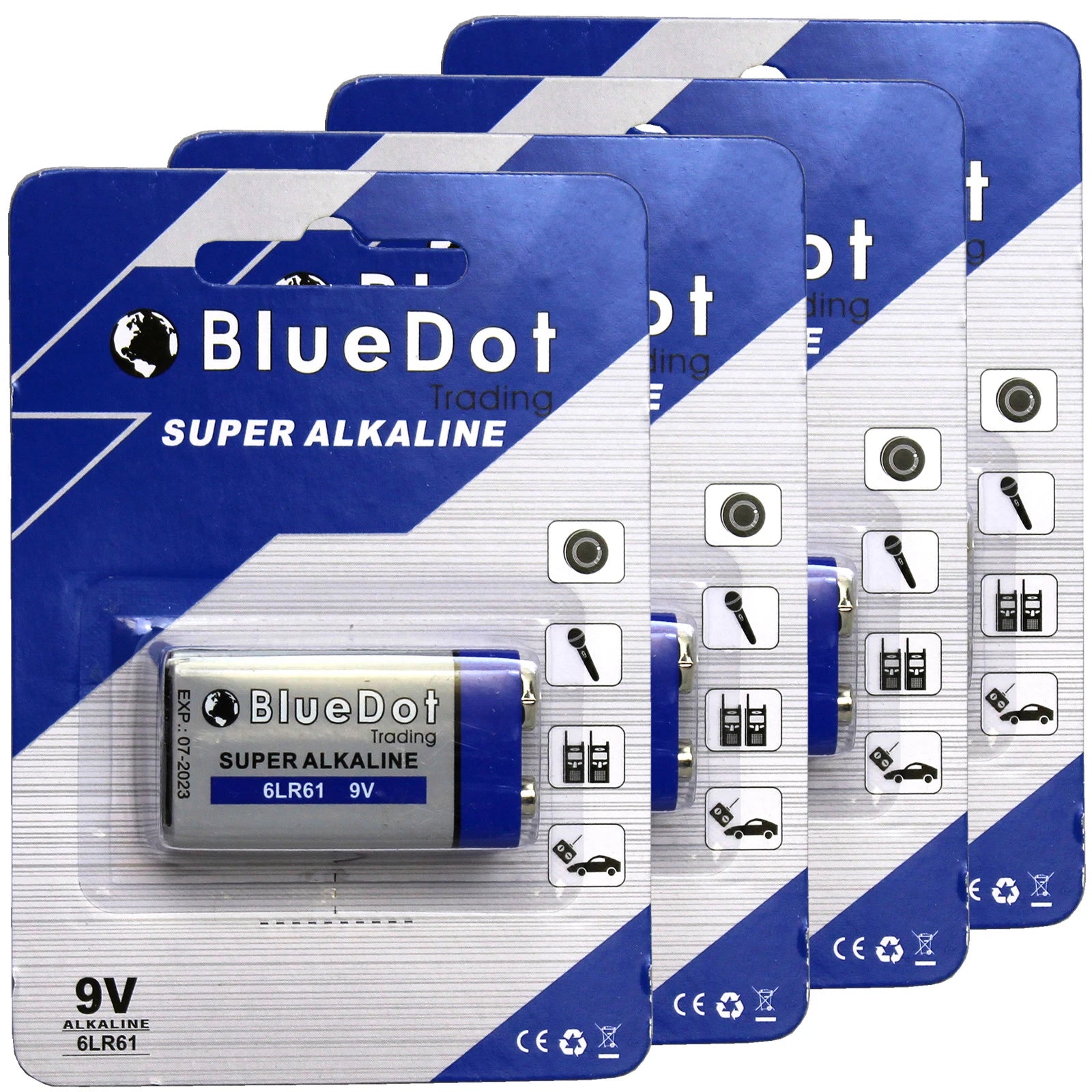 NEW! 4-Pack ~ 9 Volt 9v Alkaline BlueDot Battery ~ Mics Power CB Ham Radio USA