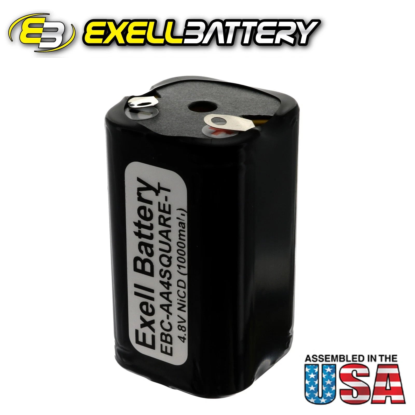 Exell Custom 4.8V 1000mAh NiCd 4xAA Square Battery Pack with Tabs