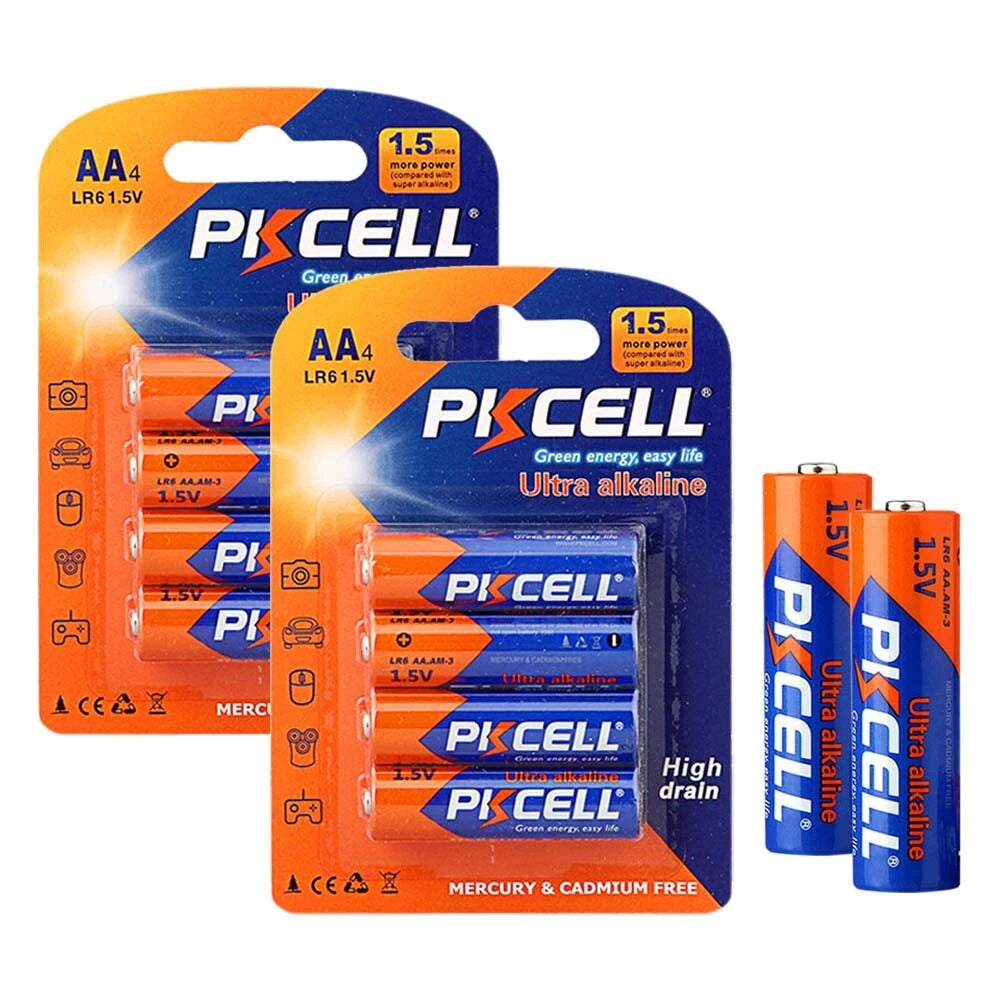 PKCELL AA LR6-4B 1.5V Ultra Alkaline Batteries 2 x 4 Pack (8 Pack)