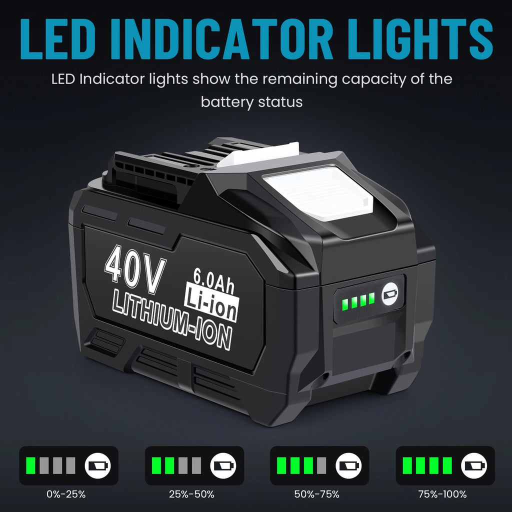 1/2 PACK 40Volt 6.0Ah Battery For Makita 40V Battery XGT BL4025 BL4050 W/ LED