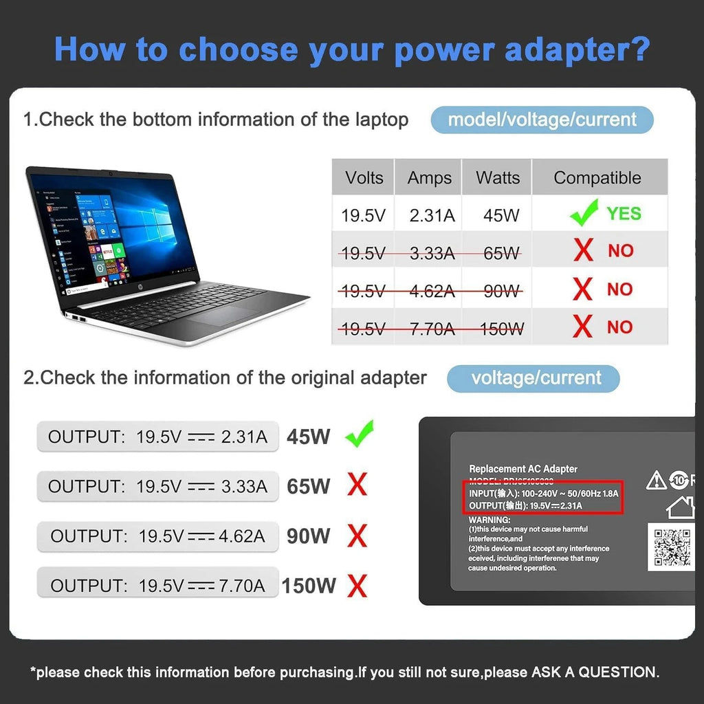 45W AC Adapter Charger For HP Pavilion x360 14 14M Convertible Laptop Power Cord