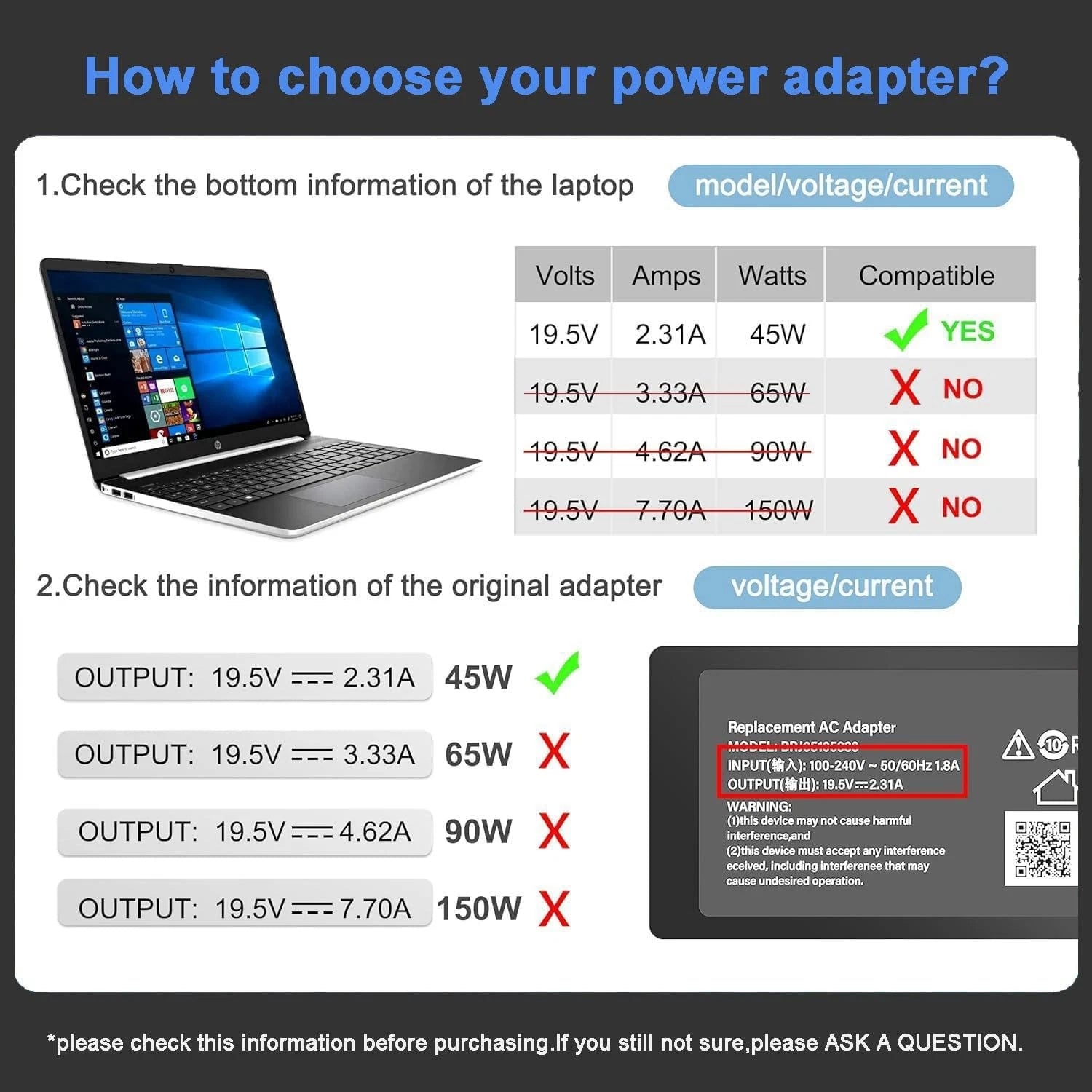 45W AC Adapter Charger For HP Pavilion x360 14 14M Convertible Laptop Power Cord