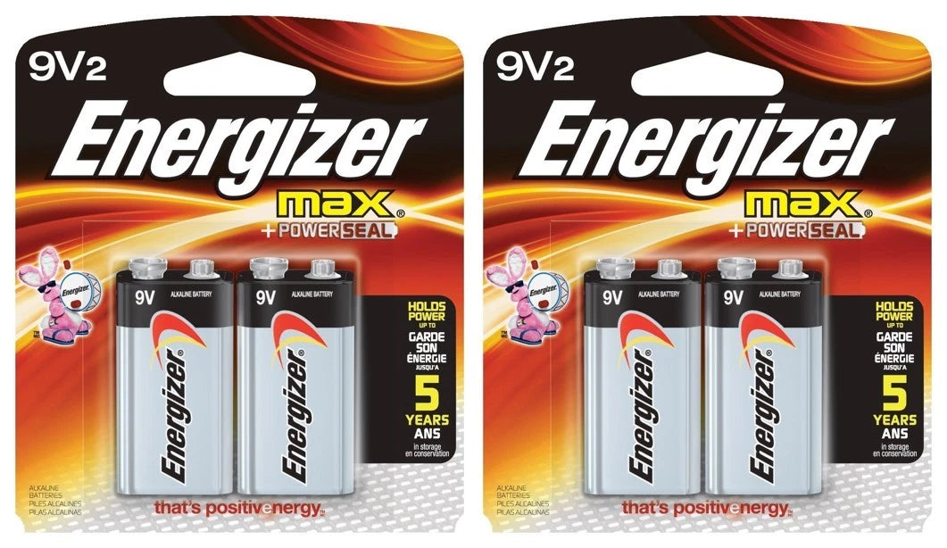 4 Energizer Max 9 Volt 9v alkaline Batteries