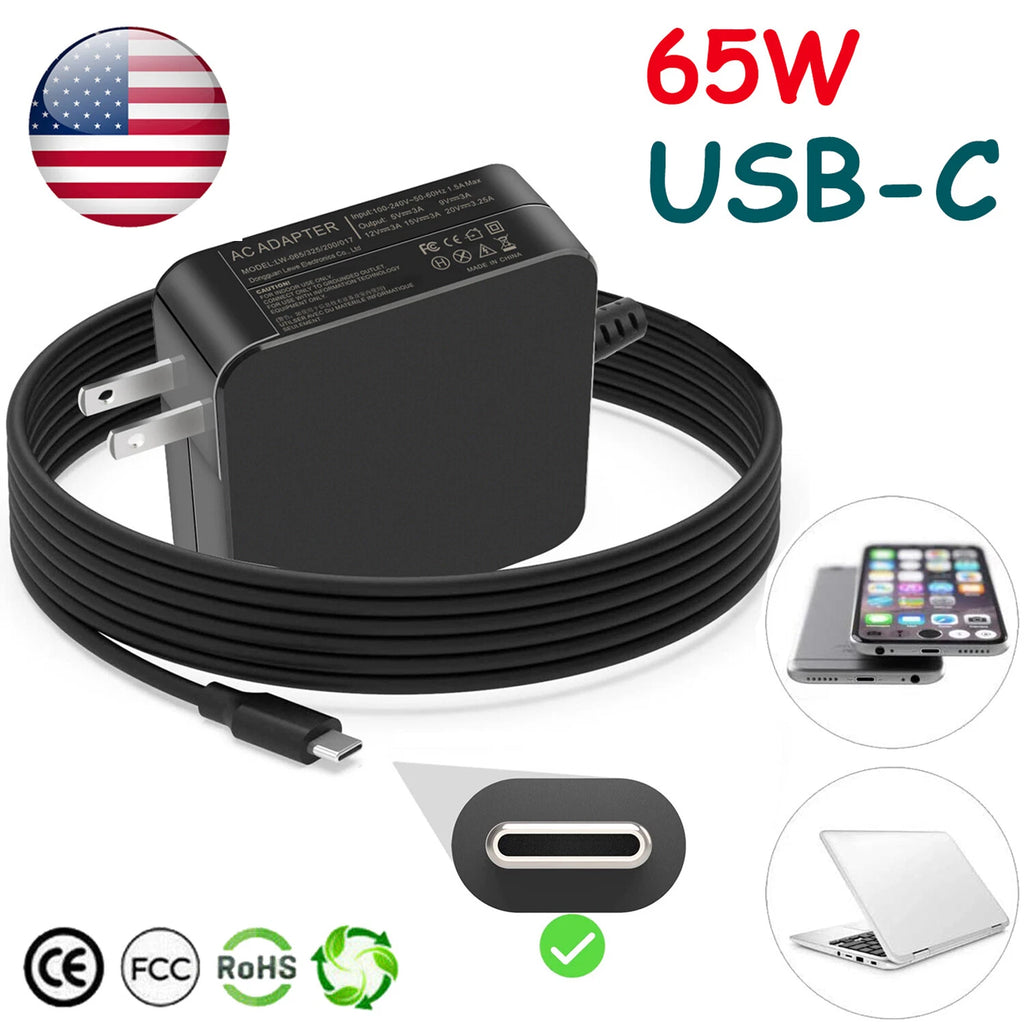 For Dell 65W USB-C Chromebook 3100 AC Adapter 2WDR5 DA65NM190 Power Supply US