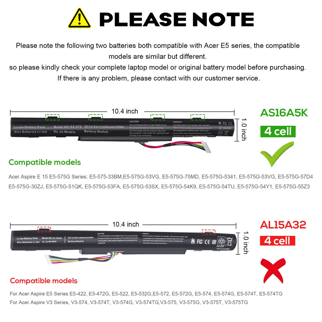 AS16A5K Battery for Acer Aspire E5-475 E5-575 5-575G E5-575G-53VG AS16A7K Fast