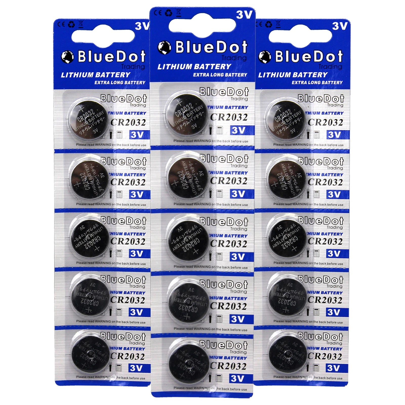 15 pieces BlueDot Trading RETAIL PACKAGED CR2032 DL2032 ECR2032 Lithium battery