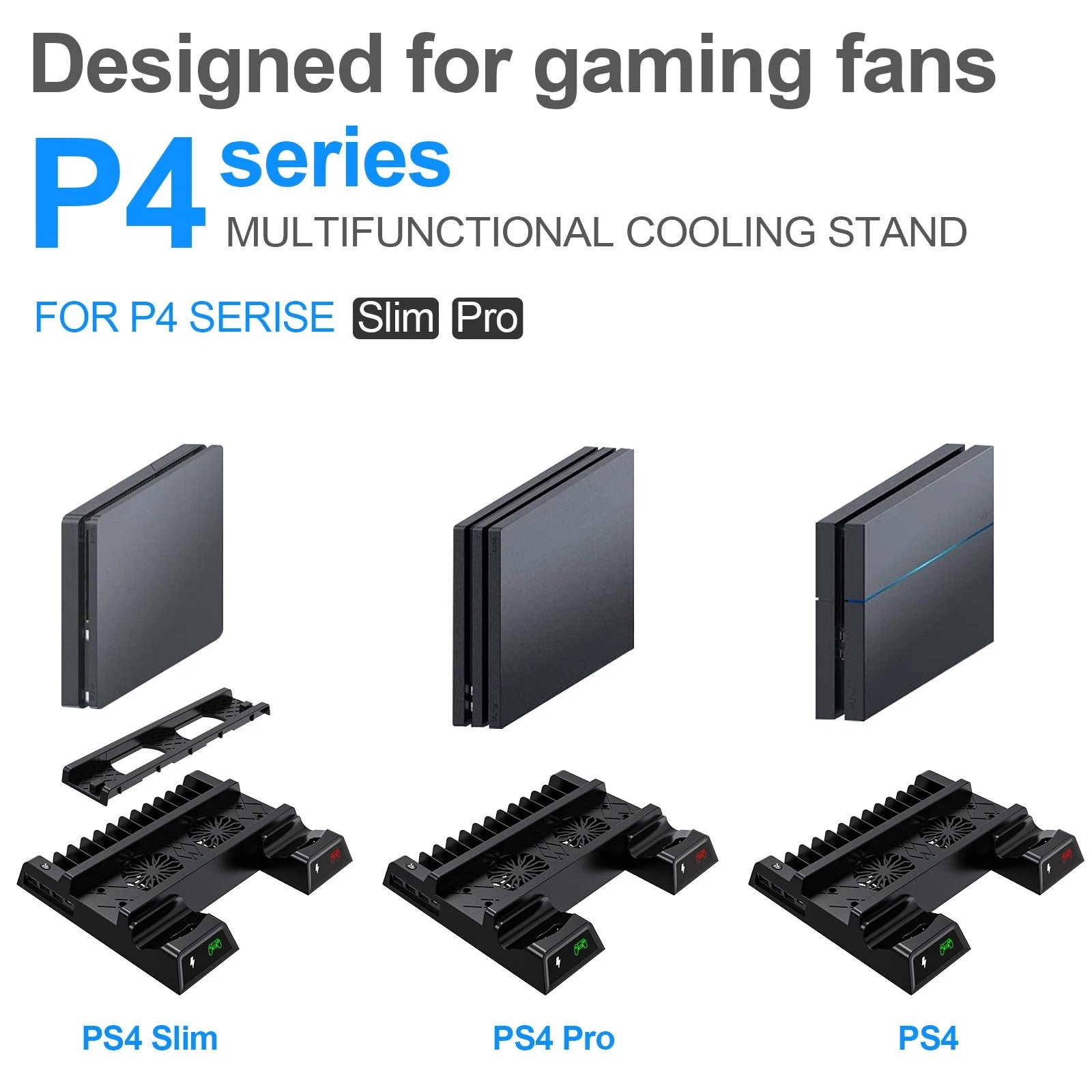 Stand Cooling Fan Controller Dual Charger Station For PlayStation 4 PS4 Slim/Pro