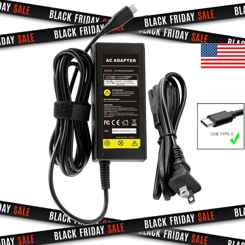 65W PD Fast USB-C Type-C AC Adapter Laptop Charger For HP Lenovo MacBook Dell