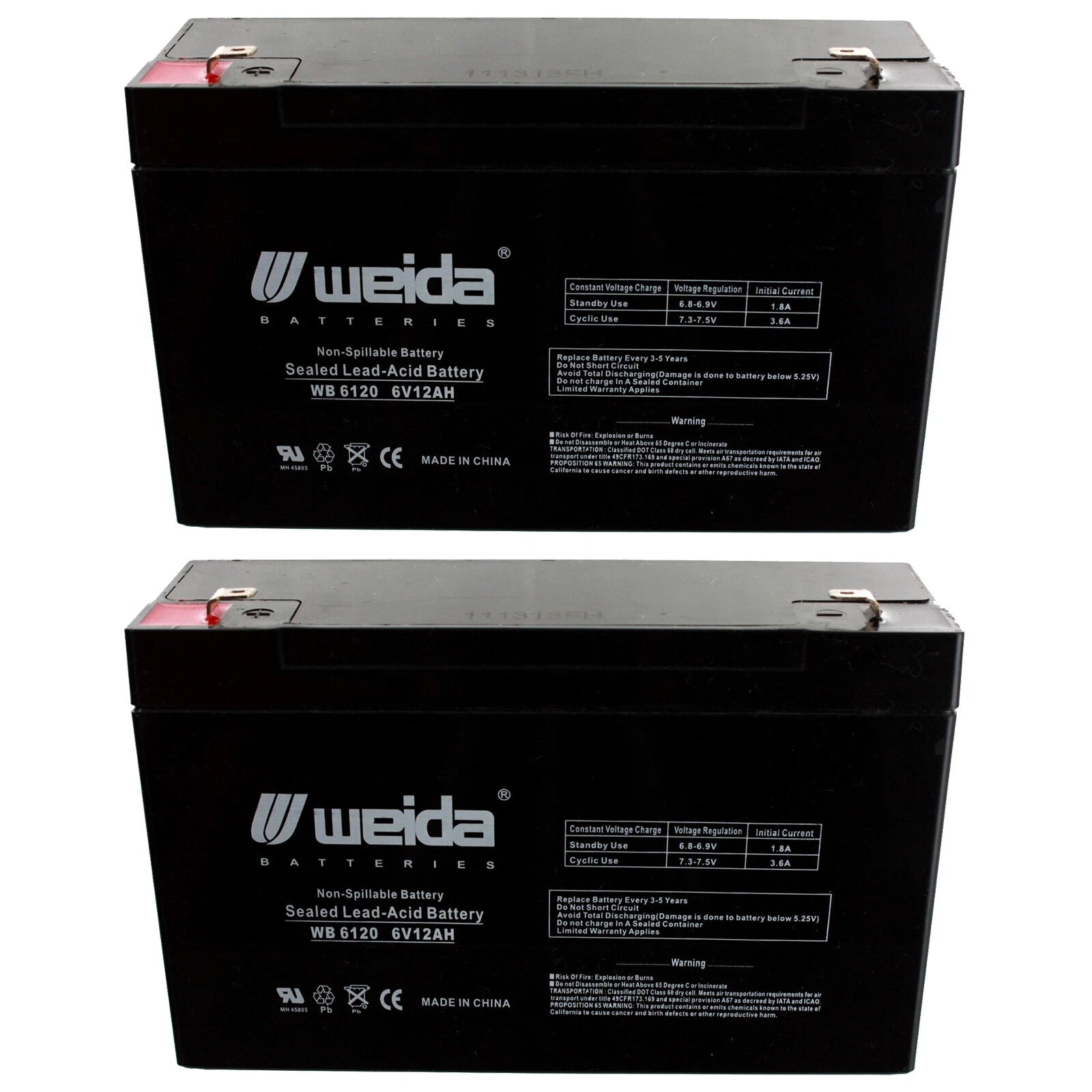 NEW 2pc 6V 12Ah SLA Battery WB6120F1 For UB6120, WKA6-12F, PS6100