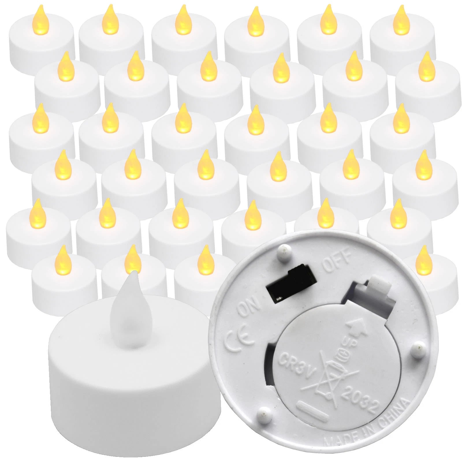 Qty 36 Battery Operated, Flickering AMBER LED Tealights Tea Lights Flameless