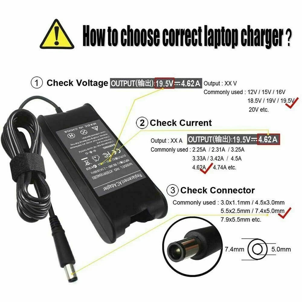 Power Cord Charger for Dell Inspiron 15 14-5000 13-7000 13-5000 17-7000 11-3000