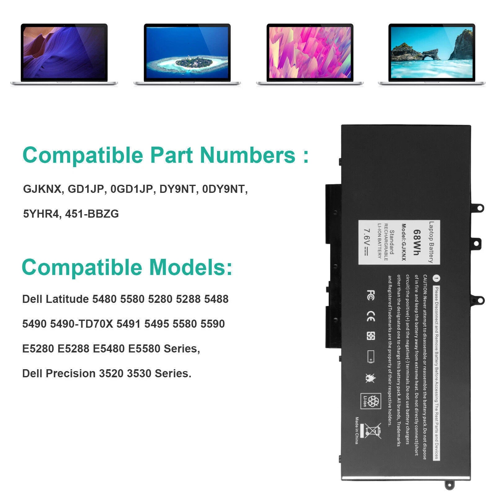 ?GJKNX?3DDDG Battery For Dell Latitude 5480 5580 5280 5490 5491 5580 5590 5591?