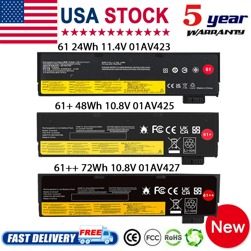 72Wh Battery for Lenovo ThinkPad T470 T480 T570 P51S 01AV427 01AV428 01AV423 61+