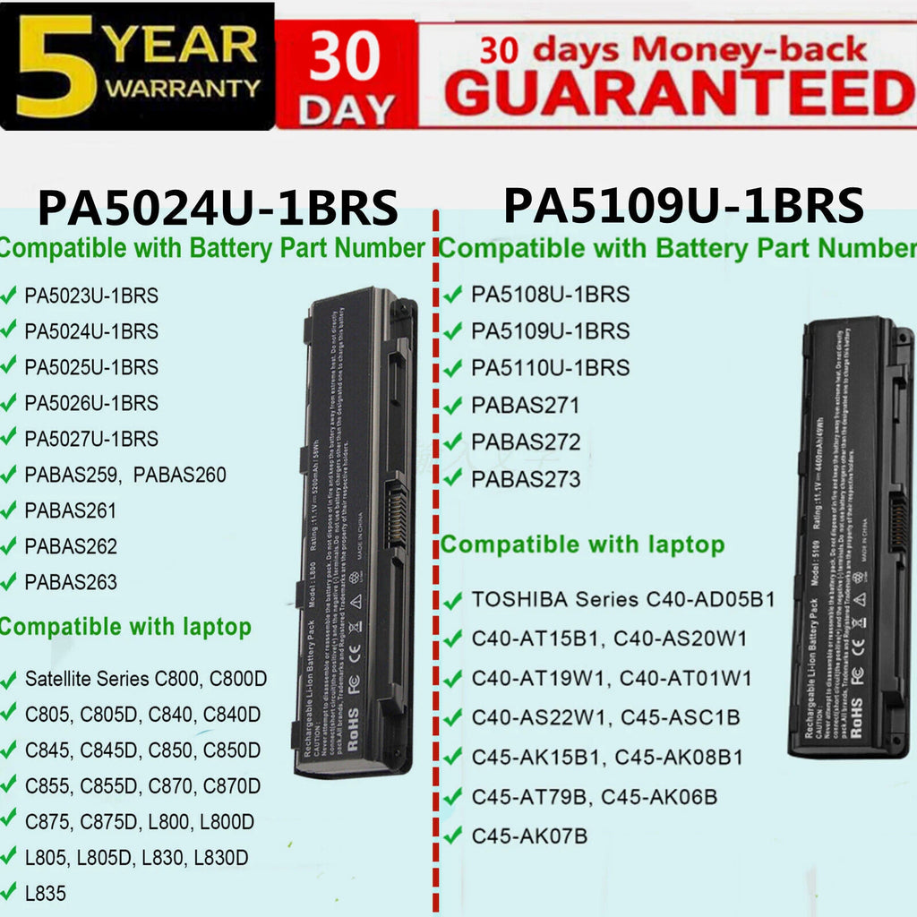 PA5024U-1BRS PA5109U-1BRS Battery For Toshiba Satellite C850 PABAS260 Pa5026u