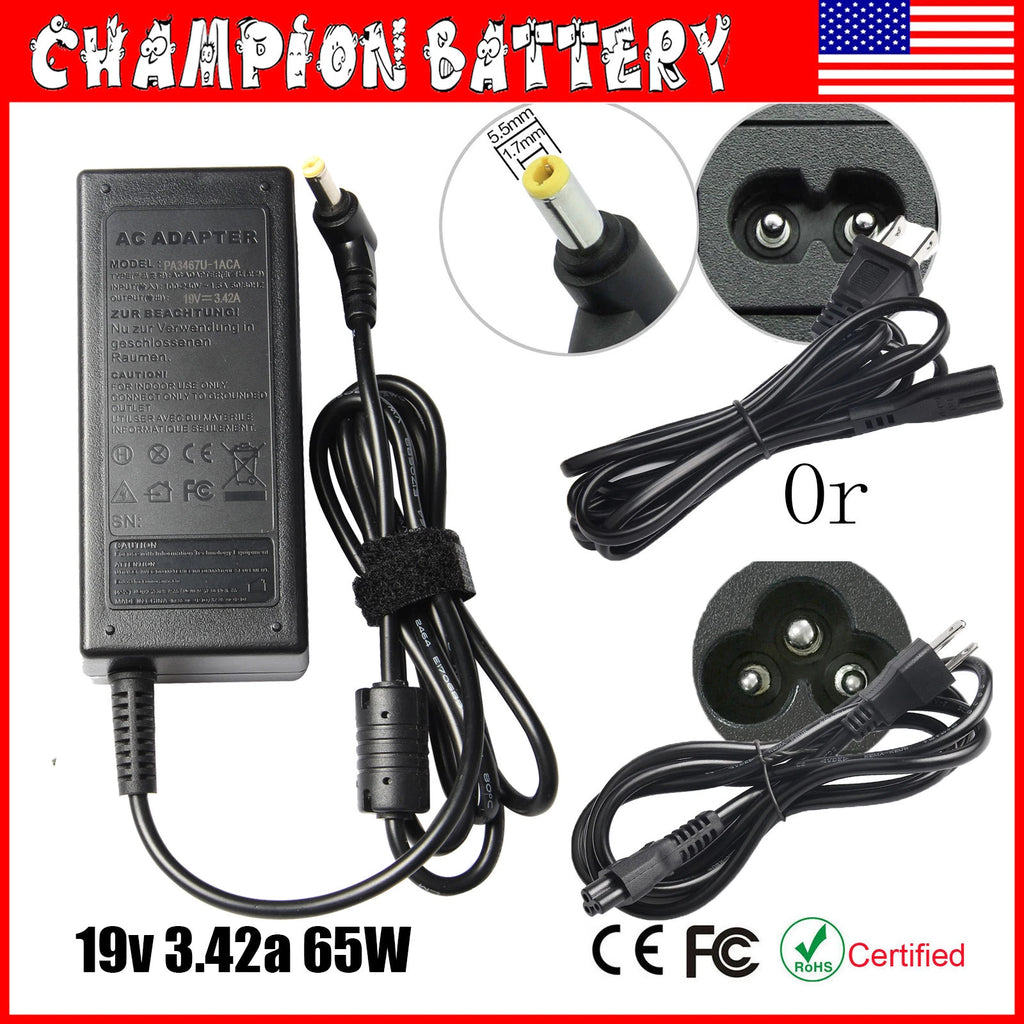 19V 3.42A 65W AC Power Supply Adapter Charger For Acer Aspire Laptop 5.5*1.7mm