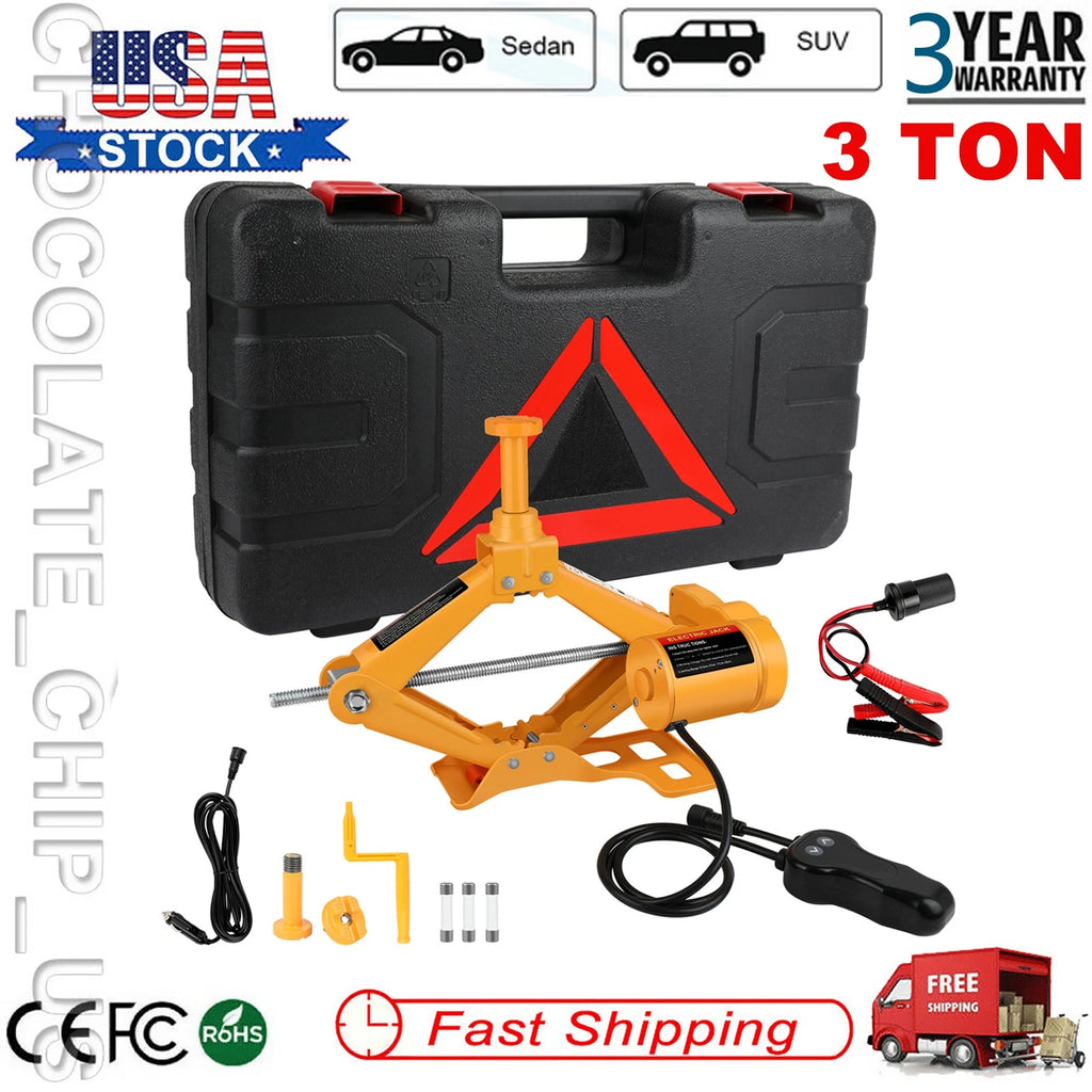 3 Ton 12V Electric Car Jack Emergency Equipment Tool For SUV Van Garage Lifting
