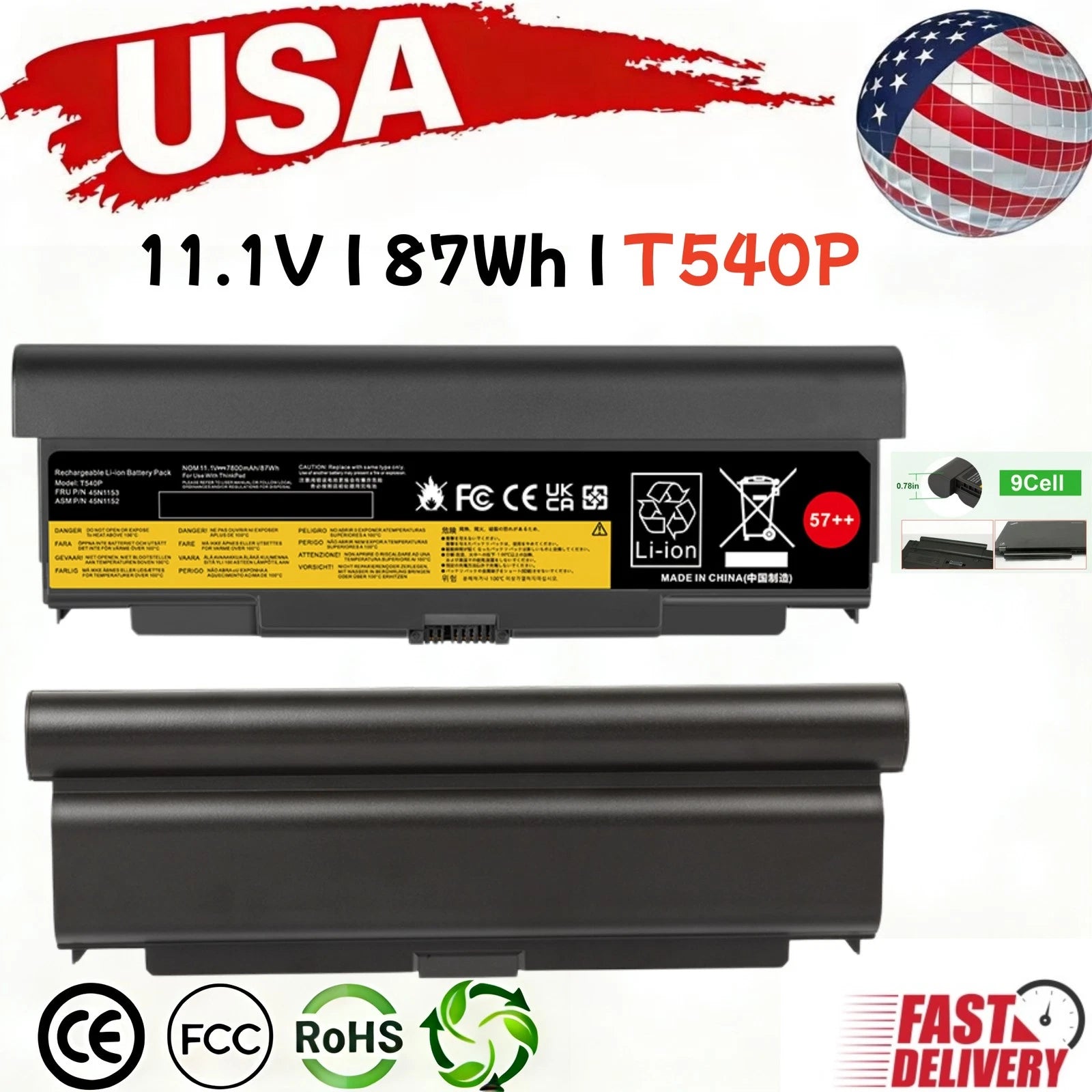 9 Cell Battery For Lenovo Thinkpad T440P T540P W540 W541 L440 L540 Series 57++