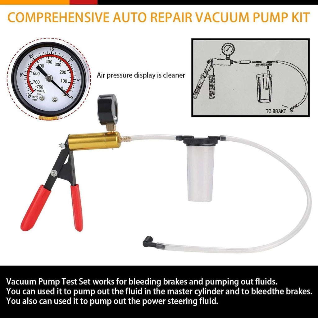Manual Brake Bleeder Vacuum Pump Kit Automotive Fluid Tester with Gauge Adapters