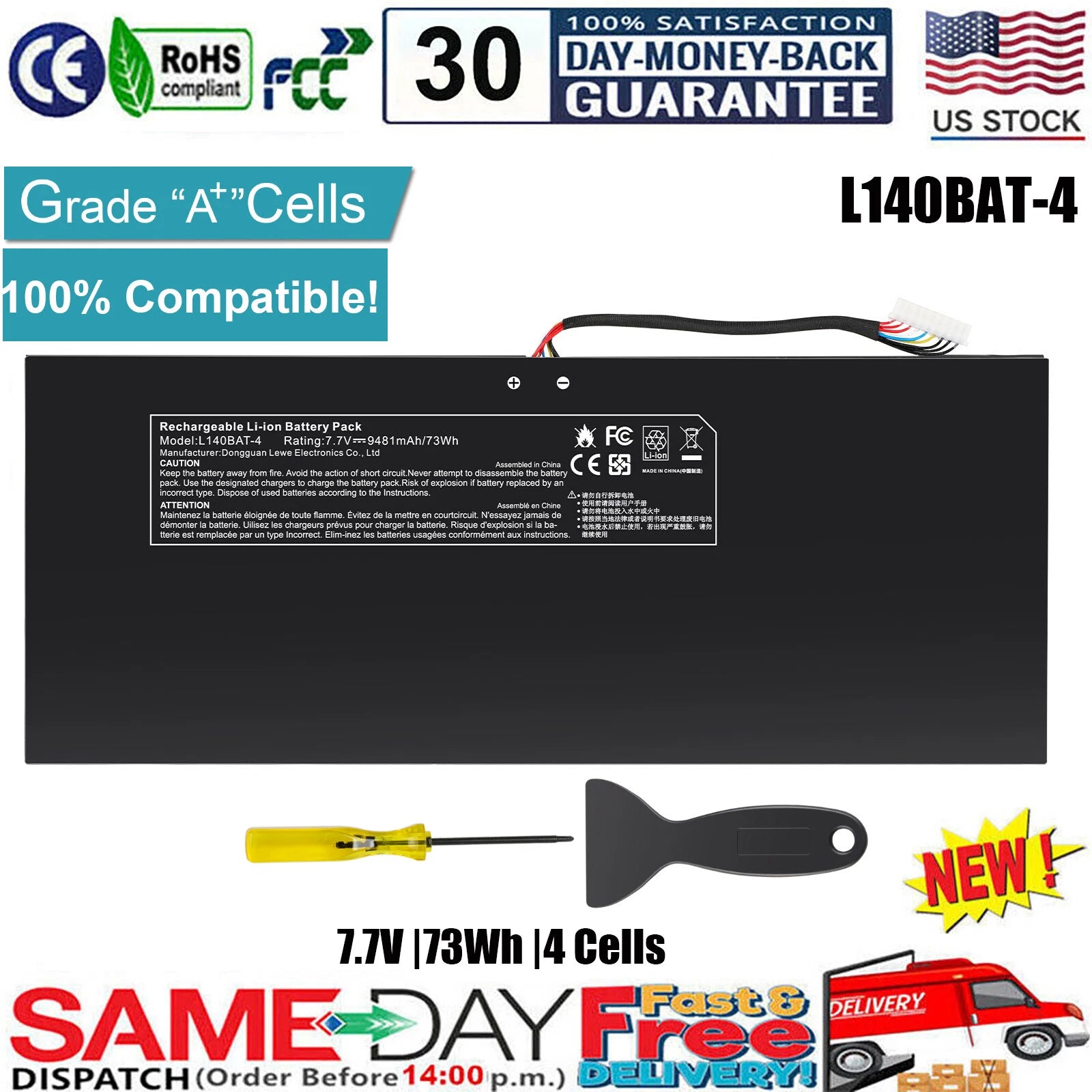 L140BAT-4 6-87-L140S-72B01 battery for Lemp9 System76 Darter Pro 2021 CLEVO L140