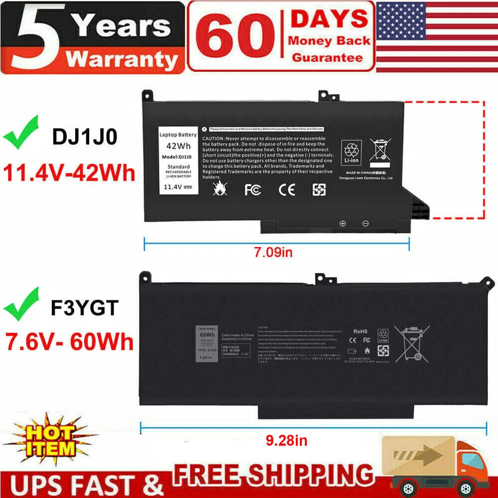 LOT Battery DJ1J0 F3YGT For Latitude 7280 7290 7380 7390 7480 7490 E7280 E7480