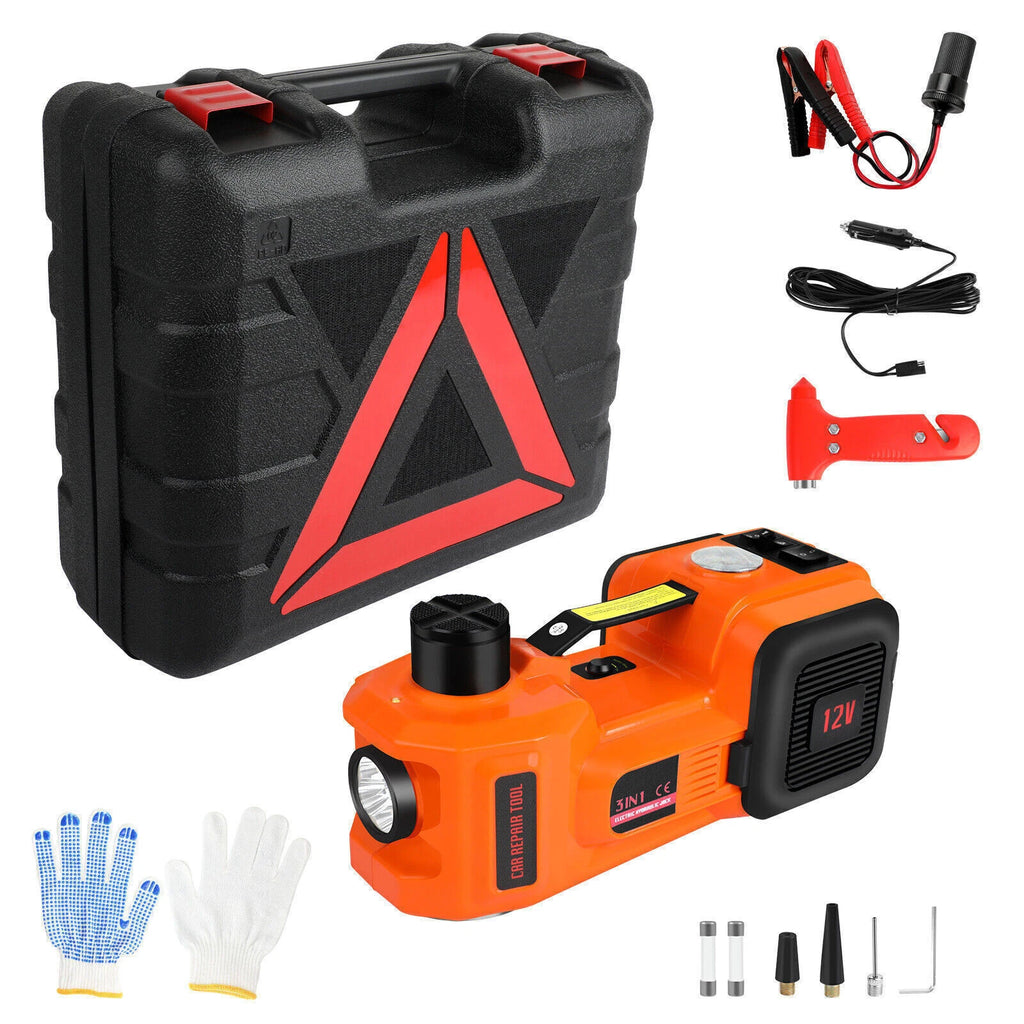 12V 5Ton Car Electric Hydraulic Floor Jack Tire Inflator Pump LED Flashlight US