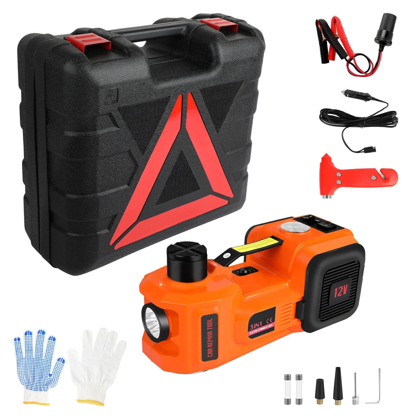 12V 5Ton Car Electric Hydraulic Floor Jack Tire Inflator Pump LED Flashlight US