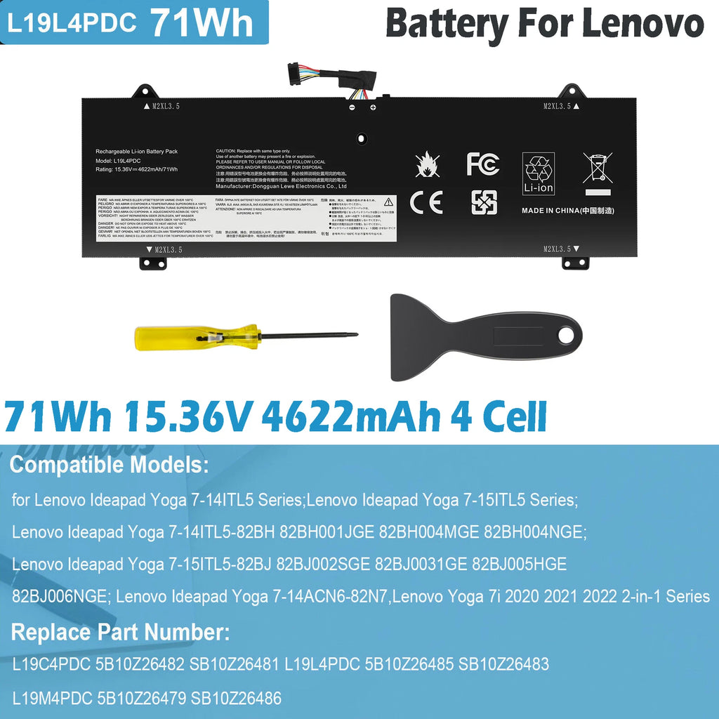 Battery L19L4PDC For Lenovo Ideapad Yoga 7-14ITL5 Series L19M4PDC L19C4PDC 71Wh