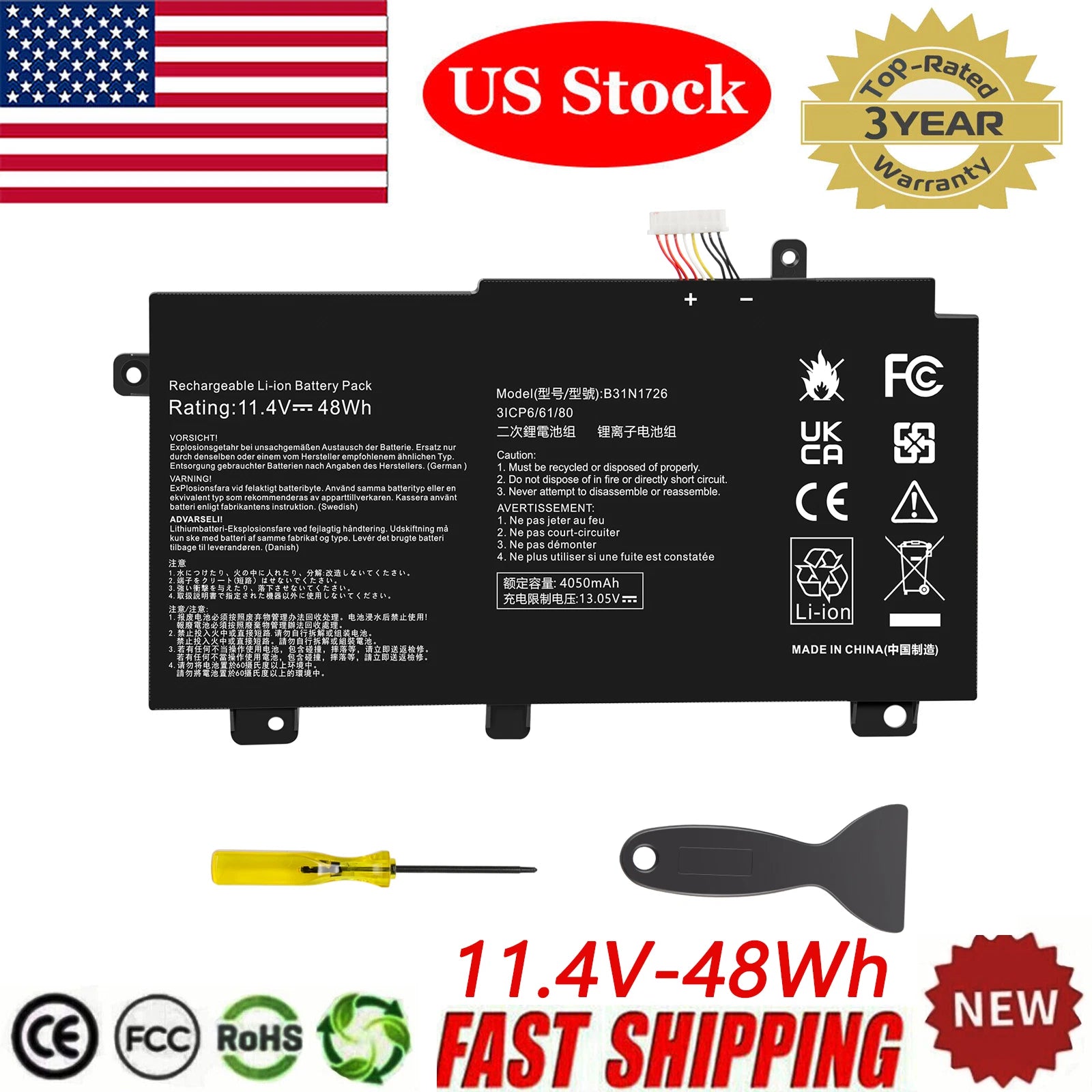 B31N1726 Laptop Battery for ASUS TUF Gaming FX504 FX504G FX505 FX80 FX80G FX86