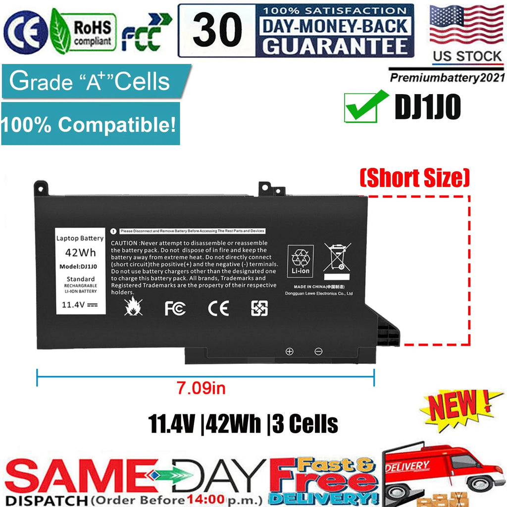 ?DJ1J0 Laptop Battery for Dell Latitude 12 7280 7290 13 7380 7390 14 7480 7490
