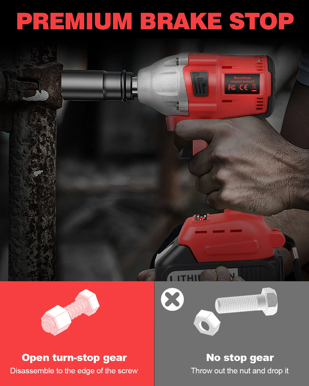 Cordless Electric Impact Wrench Gun 1/2'' High Power Driver With 2 Battery 18V