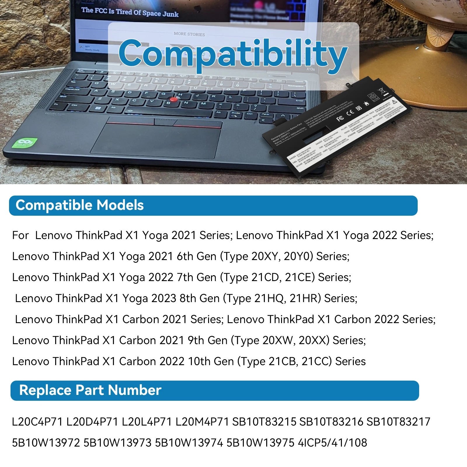 L20C4P71 L20D4P71 L20M4P71 Battery For Lenovo ThinkPad X1 Yoga Carbon 2021 2022