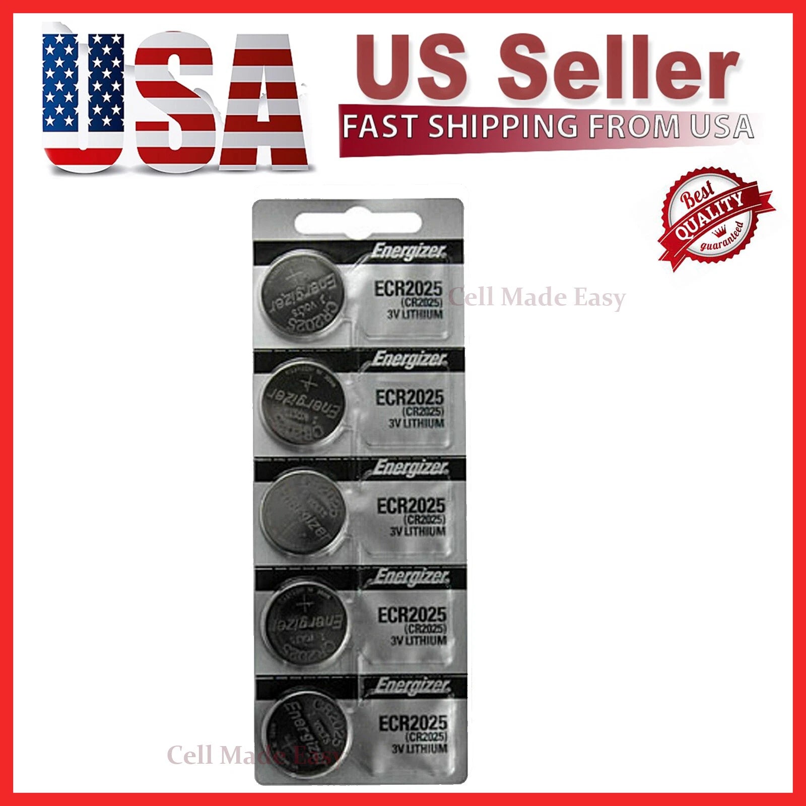 5 x FRESH Genuine Energizer CR2025 ECR2025 3V Coin Button Battery Fast Shipping