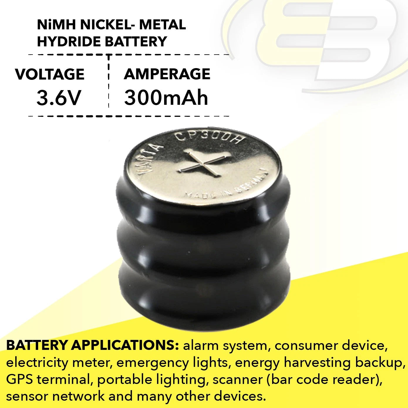 3x 3/CP300H 3.6V 300mAh NiMH Battery For Solar, Work Lights, MBU, Car Tracking