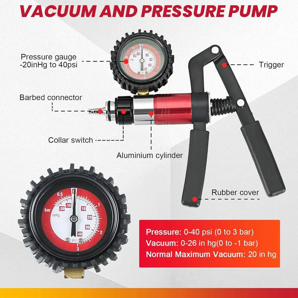 Hand Held Vacuum Pressure Pump Brake Bleeding Kit for Car Motorcycle Adults