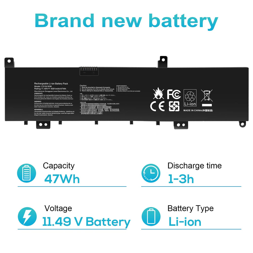 C31N1636 Battery For Asus VivoBook Pro N580VN M580VD NX580VD X580VN Series 47Wh