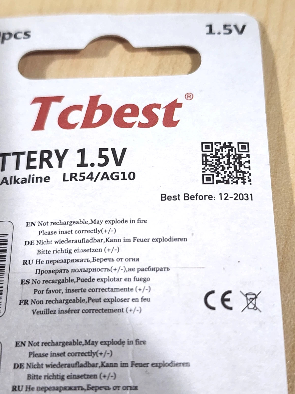 10 pc Tcbest Alkaline battery LR54 AG10 L1131F LR1130 exp.12/2031